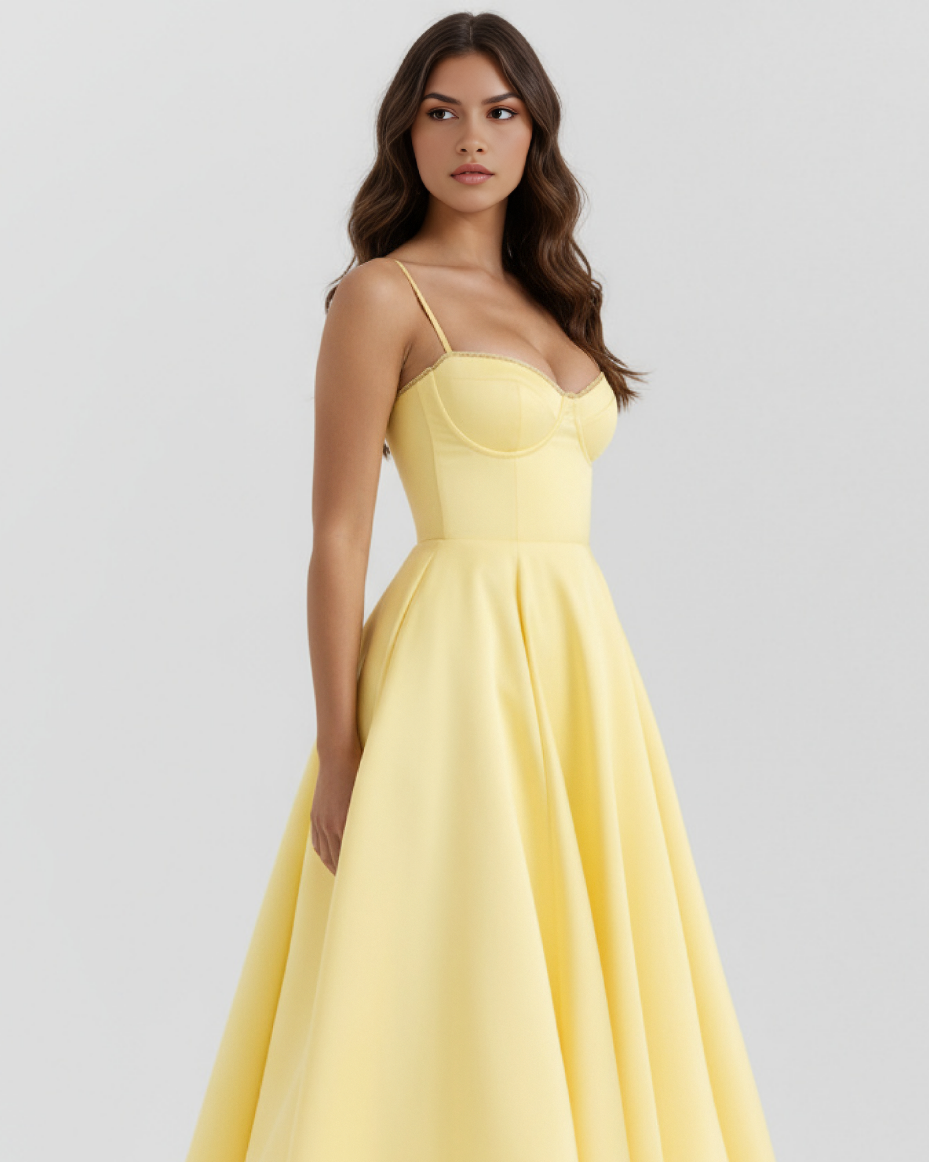 Selene | Vestido midi amarillo mantequilla con capas de tul y bolsillos secretos