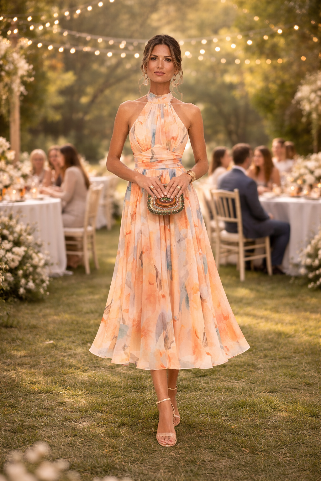 Esther™ | Vestido de Cuello Halter con Estampado de Acuarela