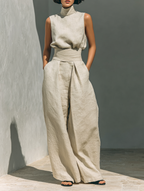 Maria™ | Set completo con top a canotta e pantaloni larghi in cotone e lino