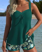 Carla - Traje de Baño de Rayas con Short de Playa