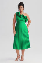 Valeria Curvy™  | Vestido Midi Plisado de Un Hombro con Volantes
