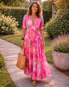 Claudia™ | Vestido midi floral sin mangas con escote en V