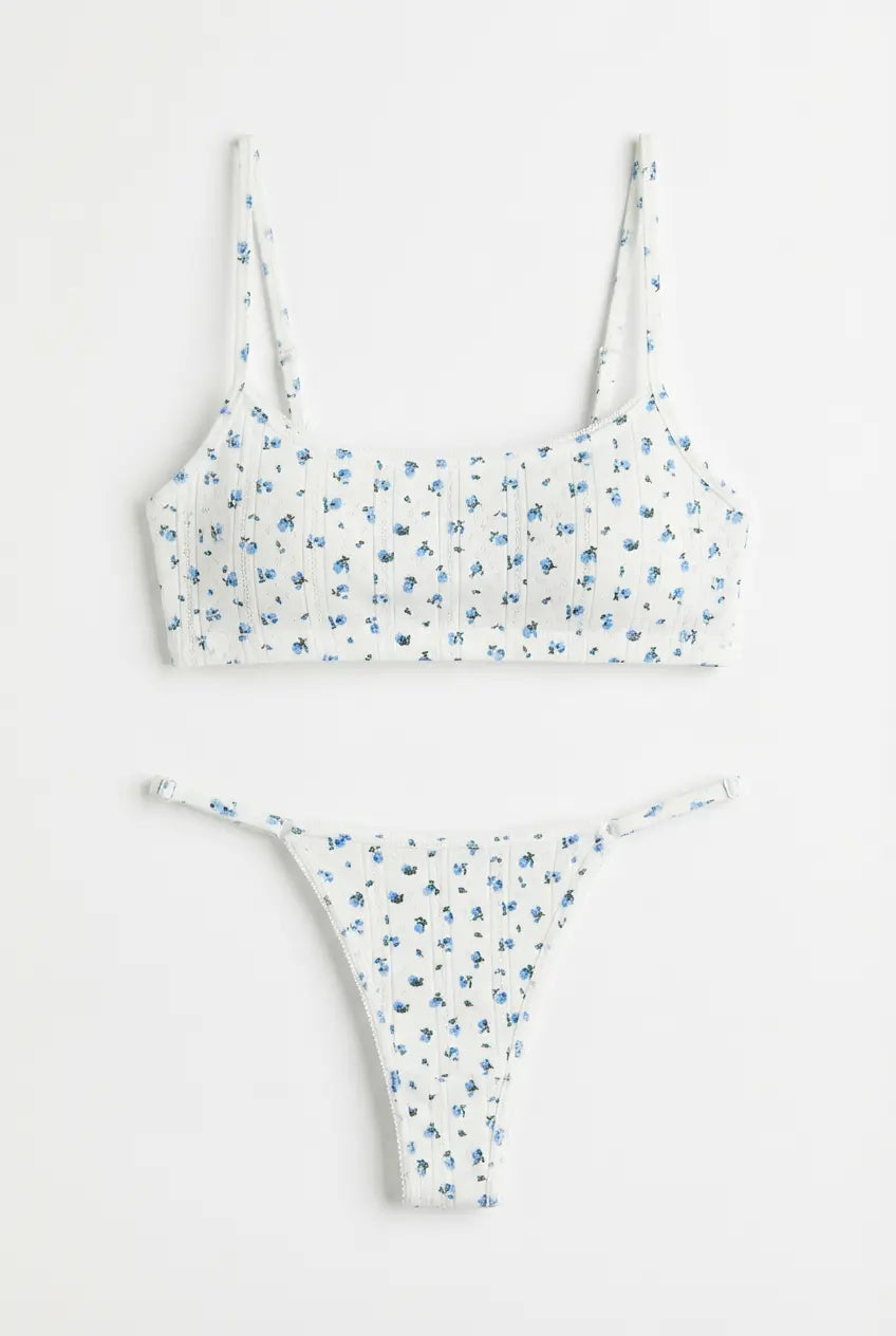 100% algodón – Conjunto de lencería Sweet Meadow – Tanga de tiras finas