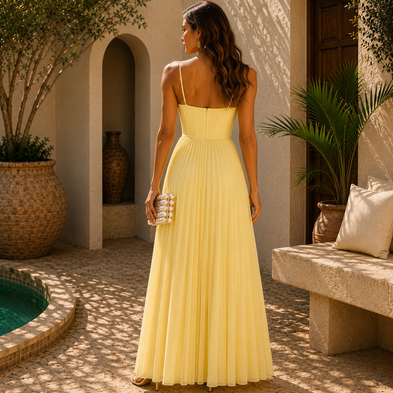 Vestido Soraya™ | Elegancia Plisada en Verde Salvia