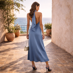 VESTIDO SOFÍA ™| Sofisticación moderna en azul empolvado