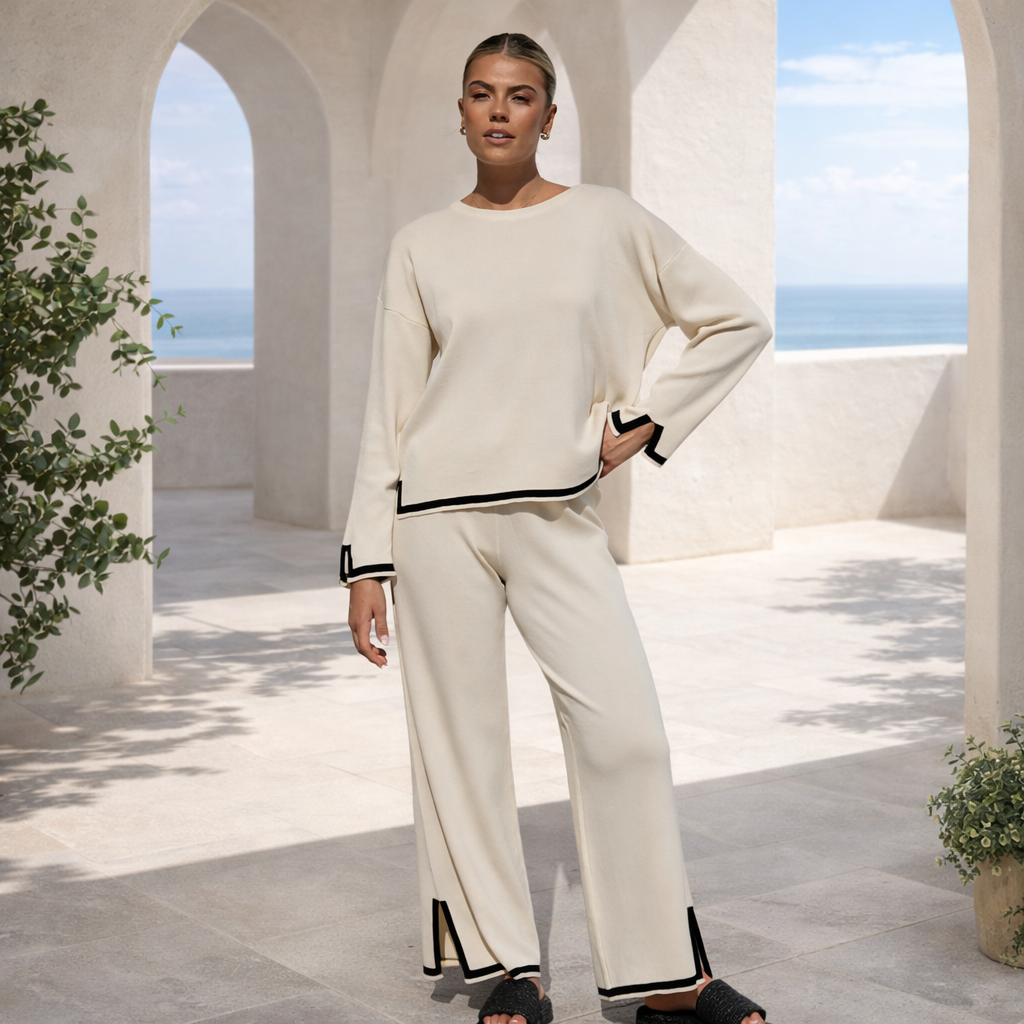 CONJUNTO KNIT CREAM CONTRAST™ | Minimalismo sofisticado para tu día a día