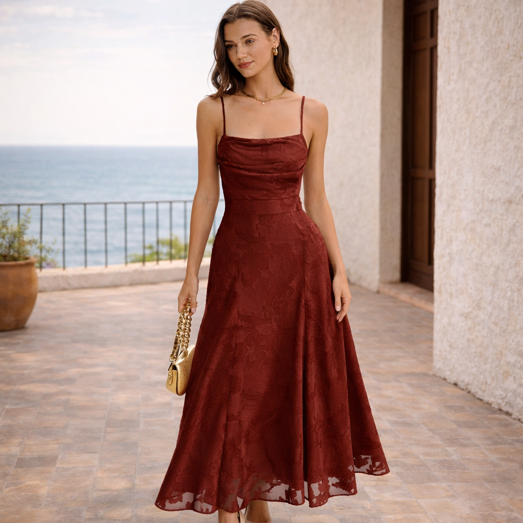 VESTIDO BUGANVILLA™ | Elegancia intensa en jacquard floral