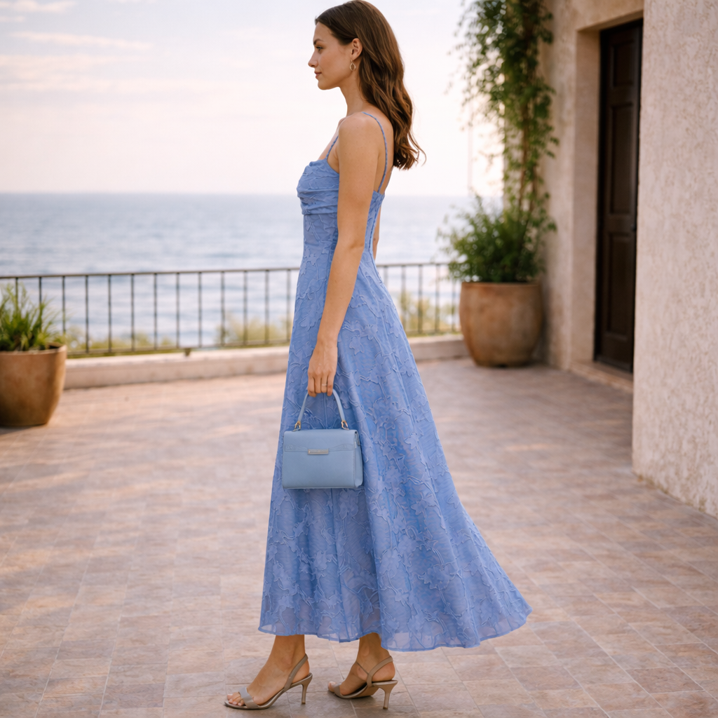 VESTIDO FLORENCIA™ | Delicadeza floral en azul empolvado