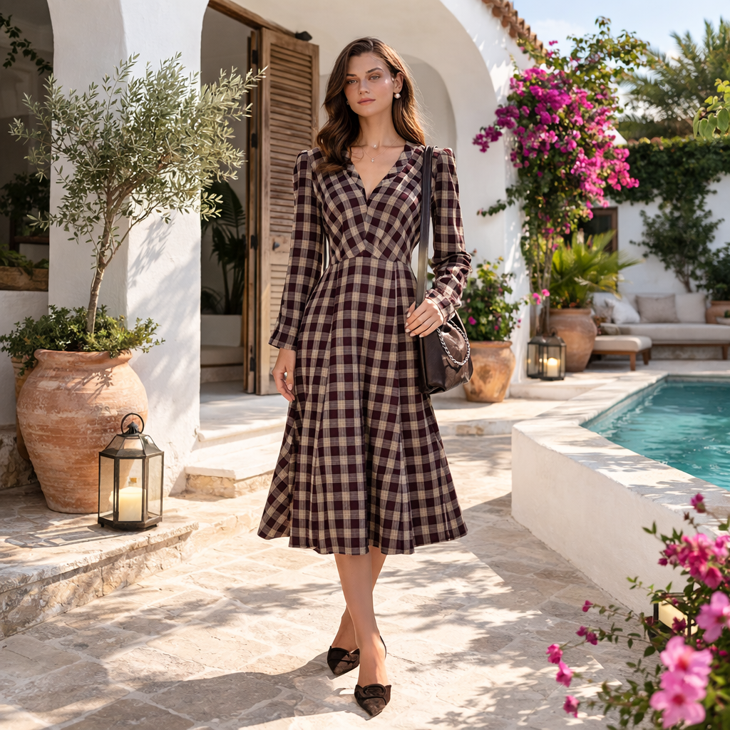 VESTIDO TOSCANO™  | Elegancia clásica en cuadros cálidos