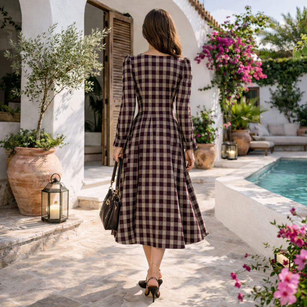 VESTIDO TOSCANO™  | Elegancia clásica en cuadros cálidos