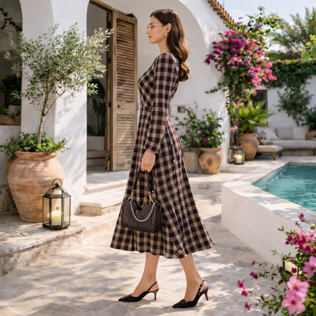 VESTIDO TOSCANO™  | Elegancia clásica en cuadros cálidos