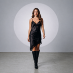 Noa™ | Vestido Lencero Satinado con Encaje Negro