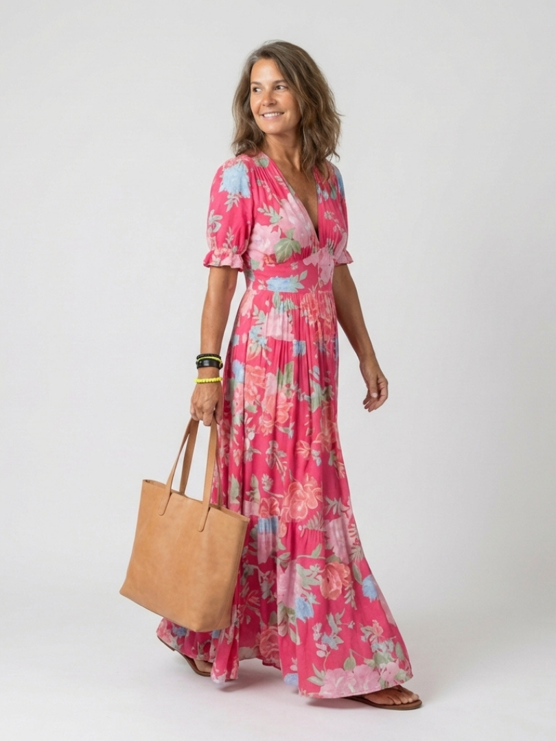 Claudia™ | Vestido midi floral sin mangas con escote en V