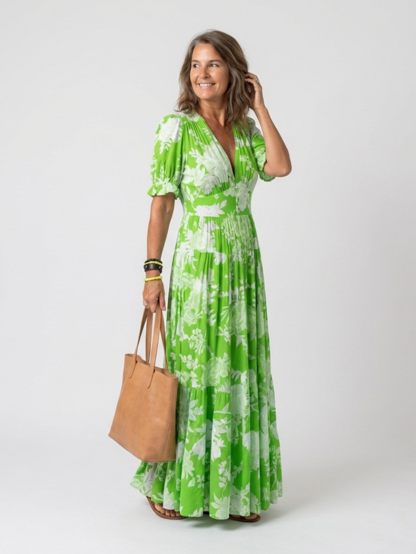 Claudia™ | Vestido midi floral sin mangas con escote en V