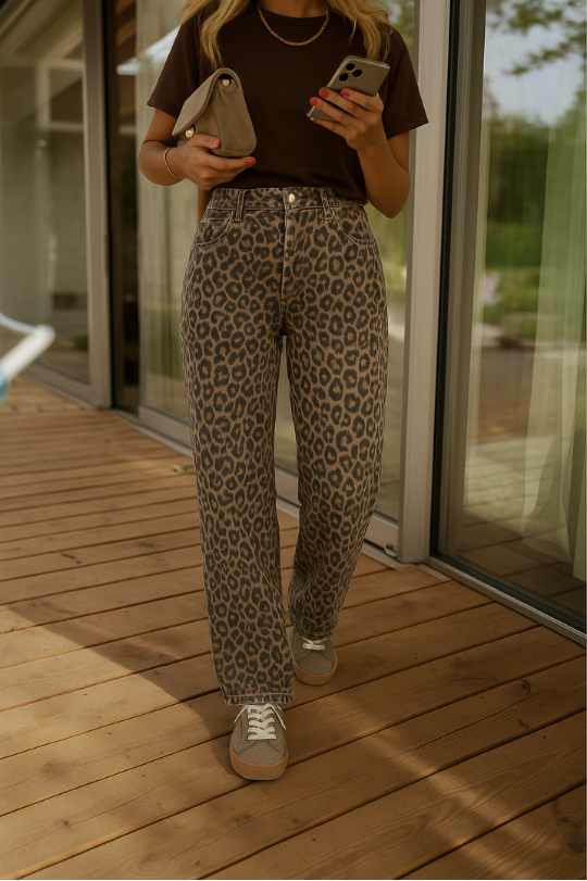 NADINE™ | Pantaloni a Zampa d'Elefante con Stampa Leopardata