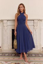 Vestido Gema™ | Azul marino con falda asimétrica y múltiples formas de llevar