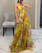 Claudia|™ Encantador vestido largo con estampado floral