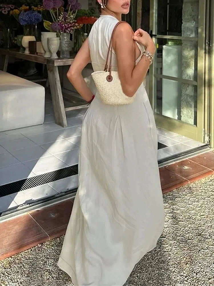 MUJER-vestido largo con cremallera para mujer, vestido ceñido plisado sin mangas, vestidos de fiesta elegantes de verano para mujer, nuevos vestidos por debajo de la rodilla 2025