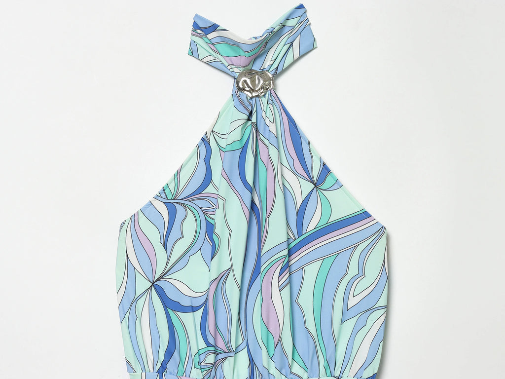 Vestido Mini Halter Estampado Chic de Verano para Mujer KONDALA 2026, Vestido Elegante sin Espalda para Vacaciones, Vestido Ajustado para Fiesta en la Playa