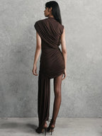 Mozision-minivestido Sexy fruncido drapeado Irregular para mujer, elegante vestido de fiesta plisado de cintura alta sin mangas con cuello alto