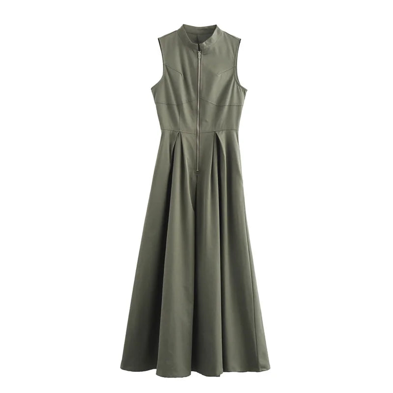 MUJER-vestido largo con cremallera para mujer, vestido ceñido plisado sin mangas, vestidos de fiesta elegantes de verano para mujer, nuevos vestidos por debajo de la rodilla 2025