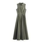 MUJER-vestido largo con cremallera para mujer, vestido ceñido plisado sin mangas, vestidos de fiesta elegantes de verano para mujer, nuevos vestidos por debajo de la rodilla 2025
