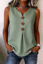 Sofía - Blusa lisa de algodón y lino con botones de madera y volantes