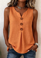 Sofía - Blusa lisa de algodón y lino con botones de madera y volantes