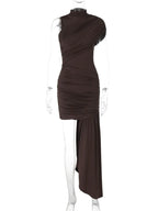 Mozision-minivestido Sexy fruncido drapeado Irregular para mujer, elegante vestido de fiesta plisado de cintura alta sin mangas con cuello alto