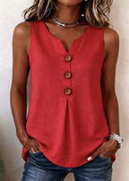 Sofía - Blusa lisa de algodón y lino con botones de madera y volantes