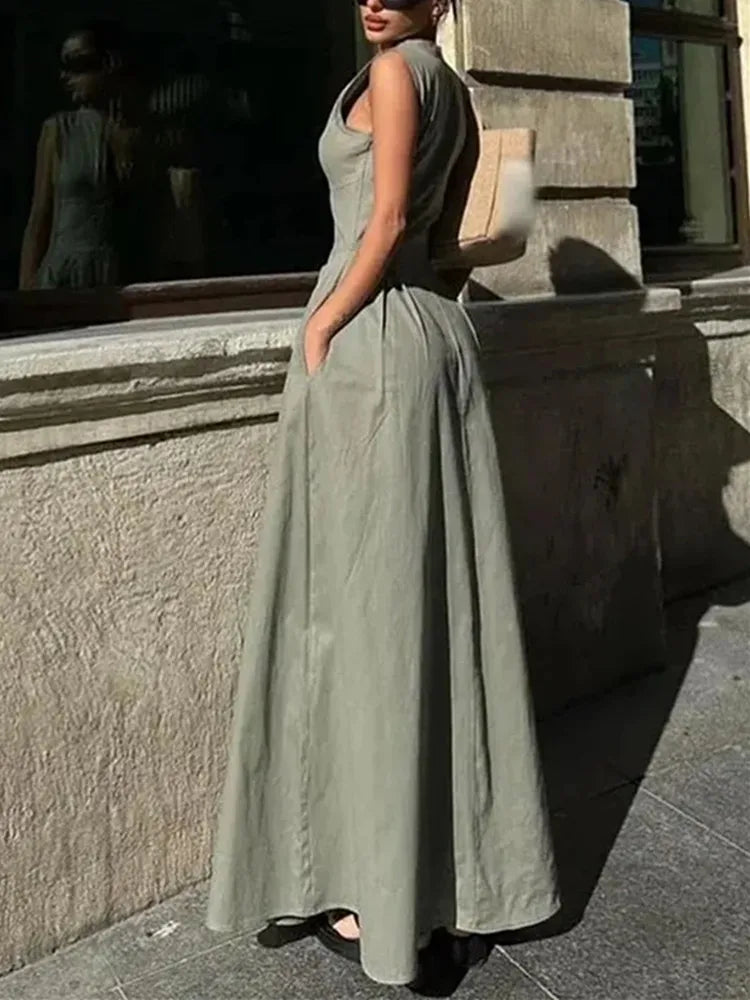 MUJER-vestido largo con cremallera para mujer, vestido ceñido plisado sin mangas, vestidos de fiesta elegantes de verano para mujer, nuevos vestidos por debajo de la rodilla 2025