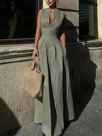 MUJER-vestido largo con cremallera para mujer, vestido ceñido plisado sin mangas, vestidos de fiesta elegantes de verano para mujer, nuevos vestidos por debajo de la rodilla 2025