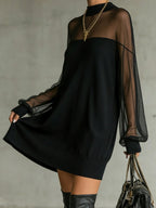 Amélie™ | Elegante Mini Abito Nero con Maniche in Rete
