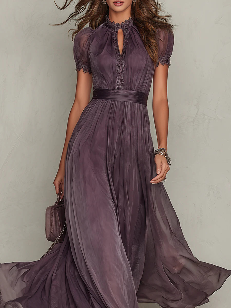 Flavia | Vestido largo violeta con escote en forma de llave para mujer
