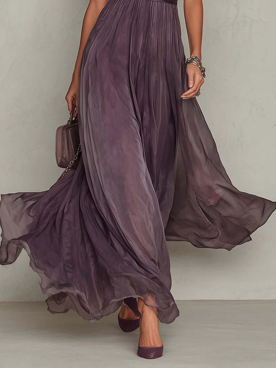 Flavia | Vestido largo violeta con escote en forma de llave para mujer