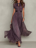 Flavia | Vestido largo violeta con escote en forma de llave para mujer