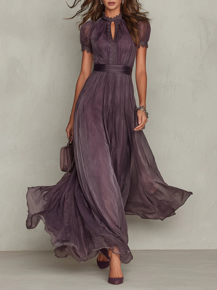 Flavia | Vestido largo violeta con escote en forma de llave para mujer