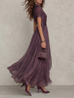 Flavia | Vestido largo violeta con escote en forma de llave para mujer