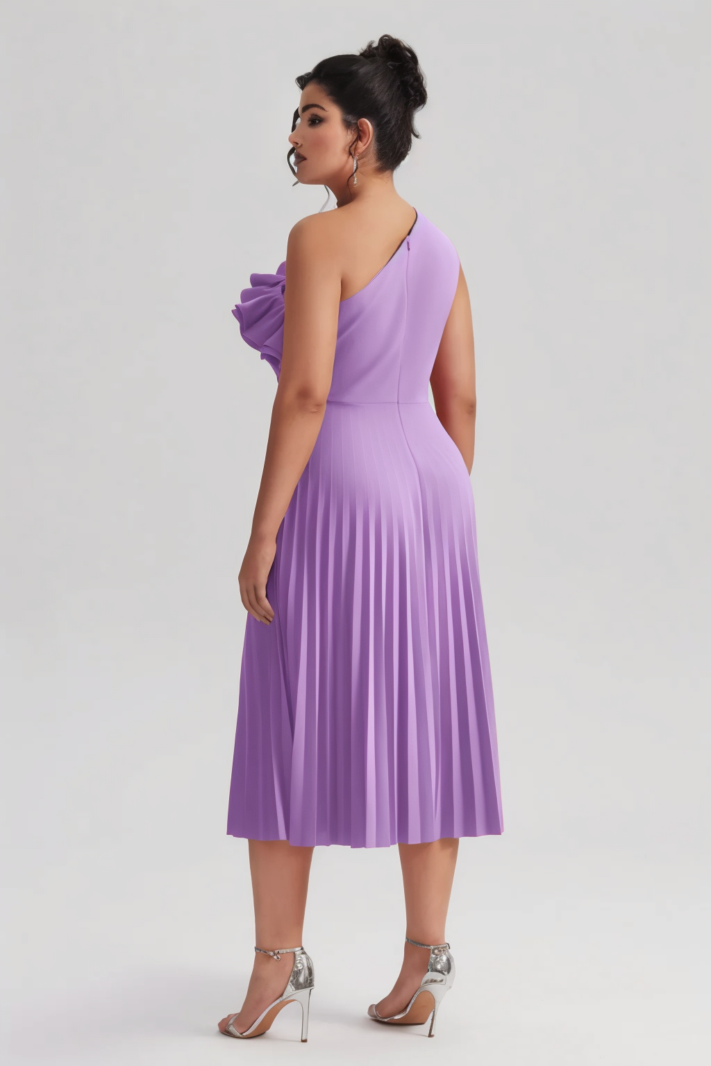 Valeria Curvy™  | Vestido Midi Plisado de Un Hombro con Volantes