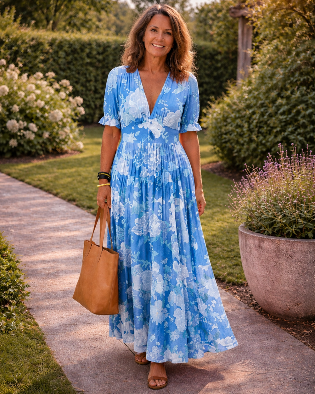 Claudia™ | Vestido midi floral sin mangas con escote en V